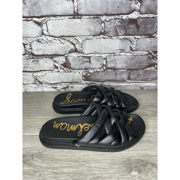 Sam Edelman Vaugn Black Leather Braid Casual Slides Sandals Women Sz 7M US/38EU - Picture 3 of 16